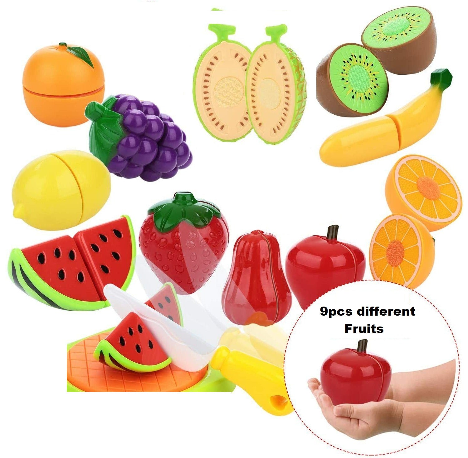 Fruits Cutting Play Set with Knife Board - 9 Pieces - Default Title - Odeez | Educational Toys Pakistan 
