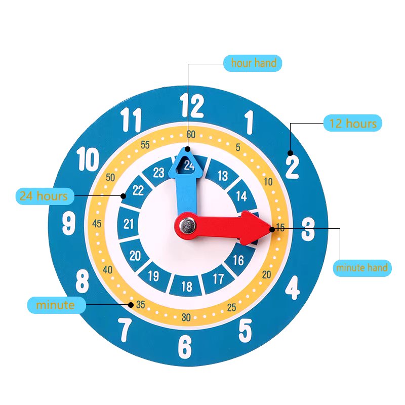Wooden Montessori Double Sided Time Learning Math Clock - 014 - Default Title - Odeez | Educational Toys Pakistan 