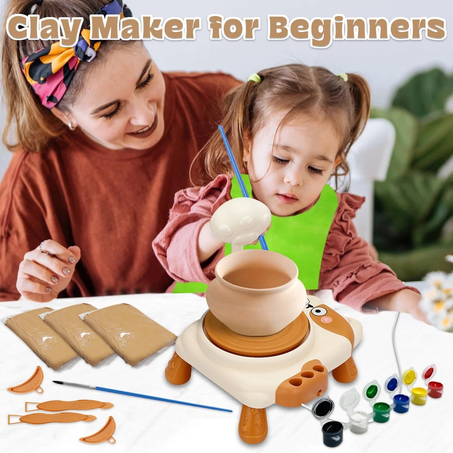 DIY Cat Electric Pottery Wheel Pretend Play Art Tool Kit - 03D