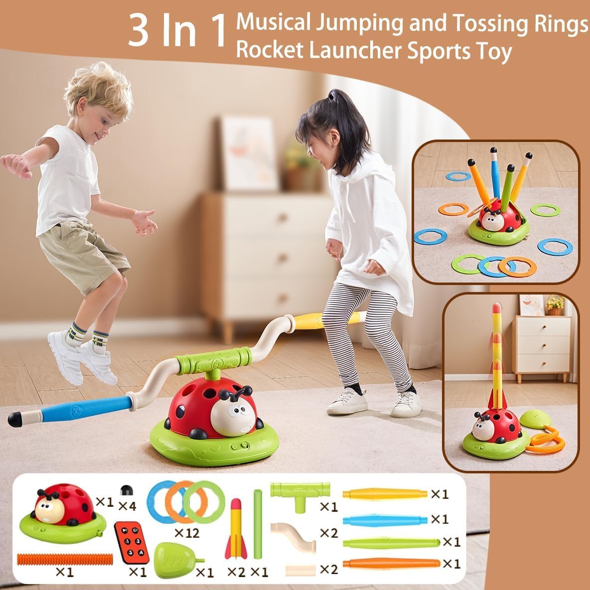 3in1 Musical Jumping Ring Toss and Rocket Launcher - 325