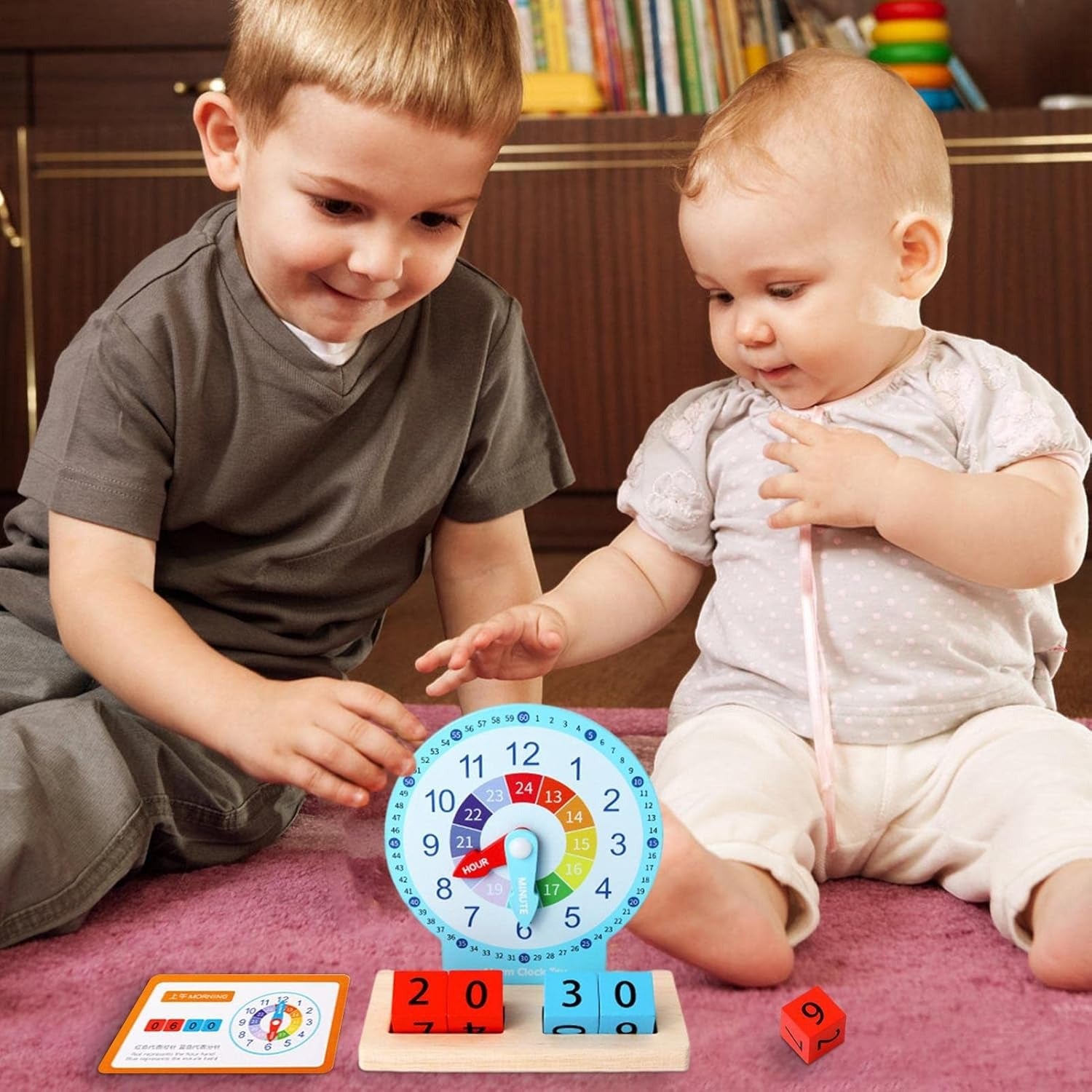 Wooden Clock Telling Time Pretend Play Kit - 746