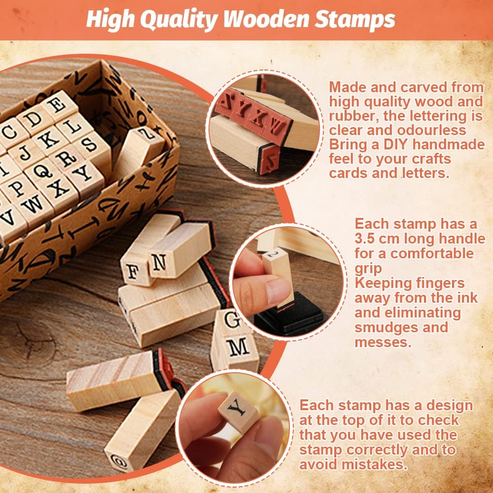 Number & Letters Wooden Stamp with Inkpad Set - 40 Pieces - Default Title - Odeez | Educational Toys Pakistan 