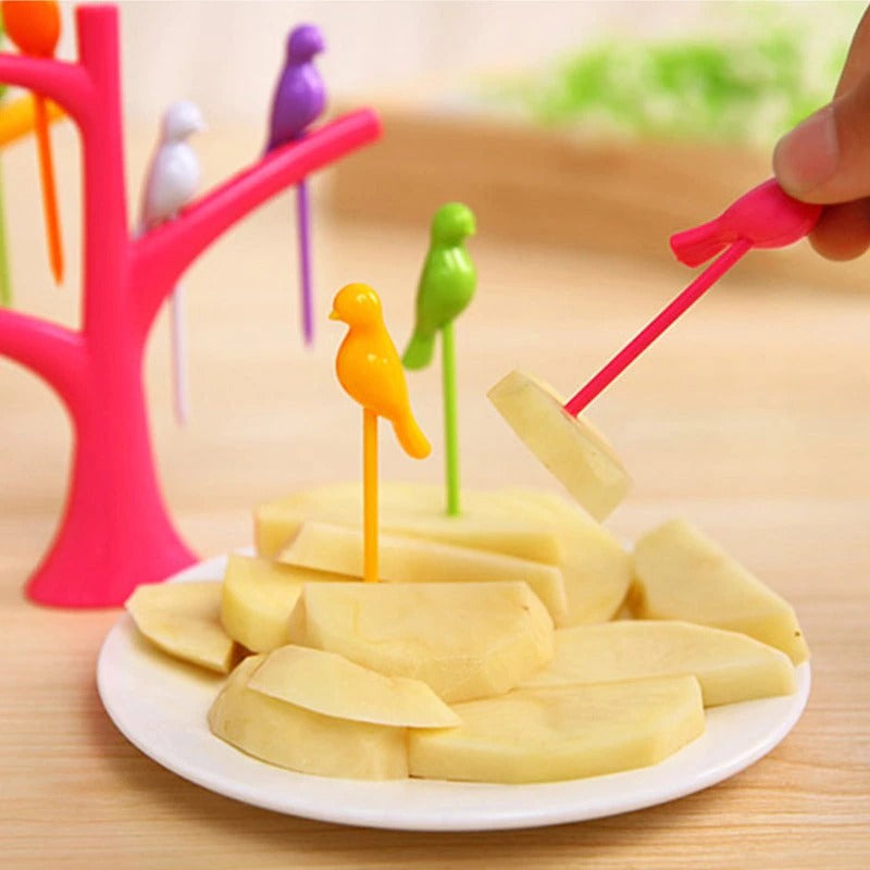 Birdie Fruit Fork with Tree Stand - 6 pieces - Default Title - Odeez | Educational Toys Pakistan 