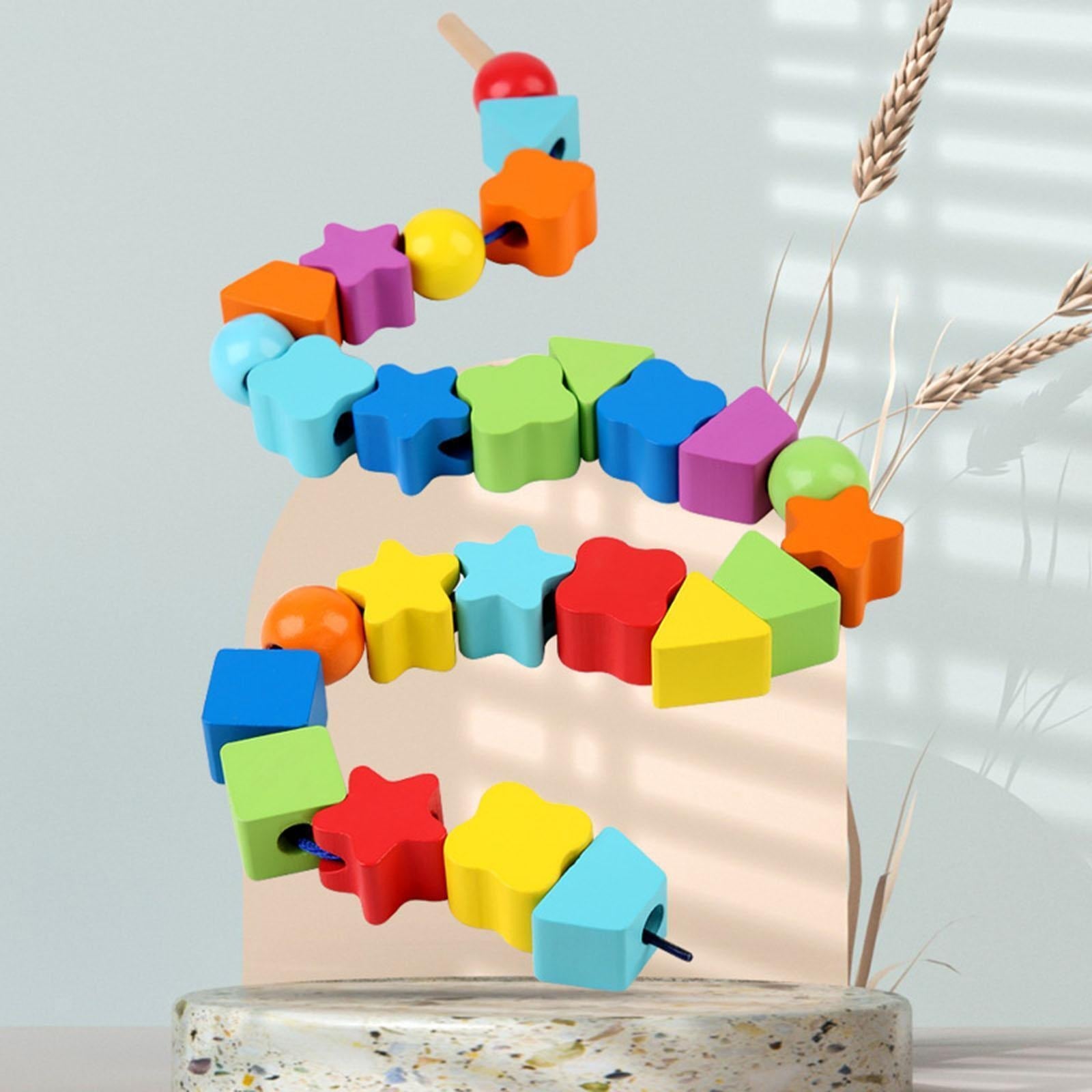 Wooden Rainbow Threading Shape Beads String - 010 - Default Title - Odeez | Educational Toys Pakistan 