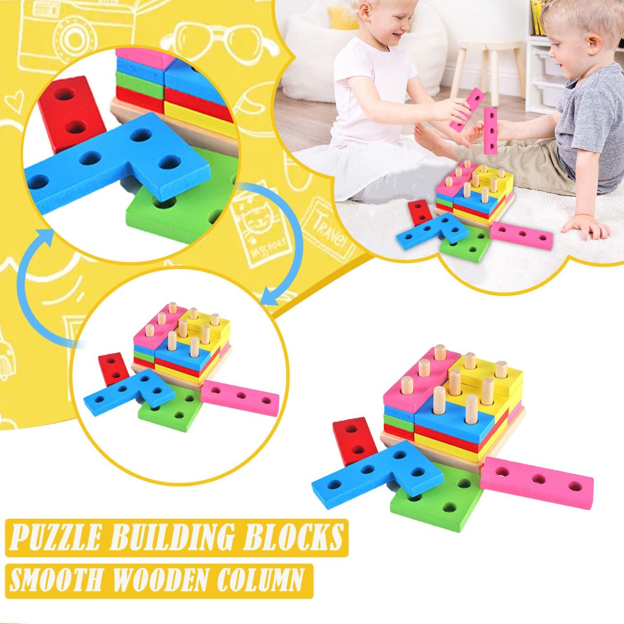 Colorful Wooden Russian Shape Columns Set - 836 - Default Title - Odeez | Educational Toys Pakistan 