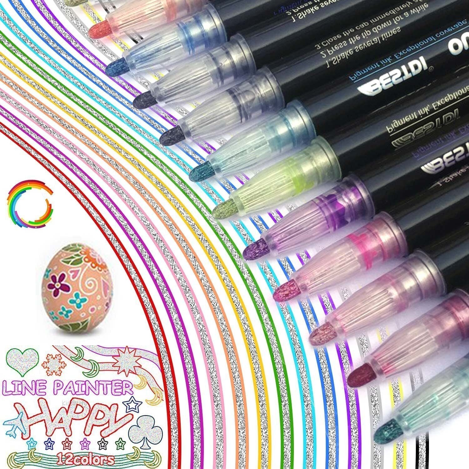 Colorful Outline Gel Markers Non Toxic - 12 Pieces - Default Title - Odeez | Educational Toys Pakistan 