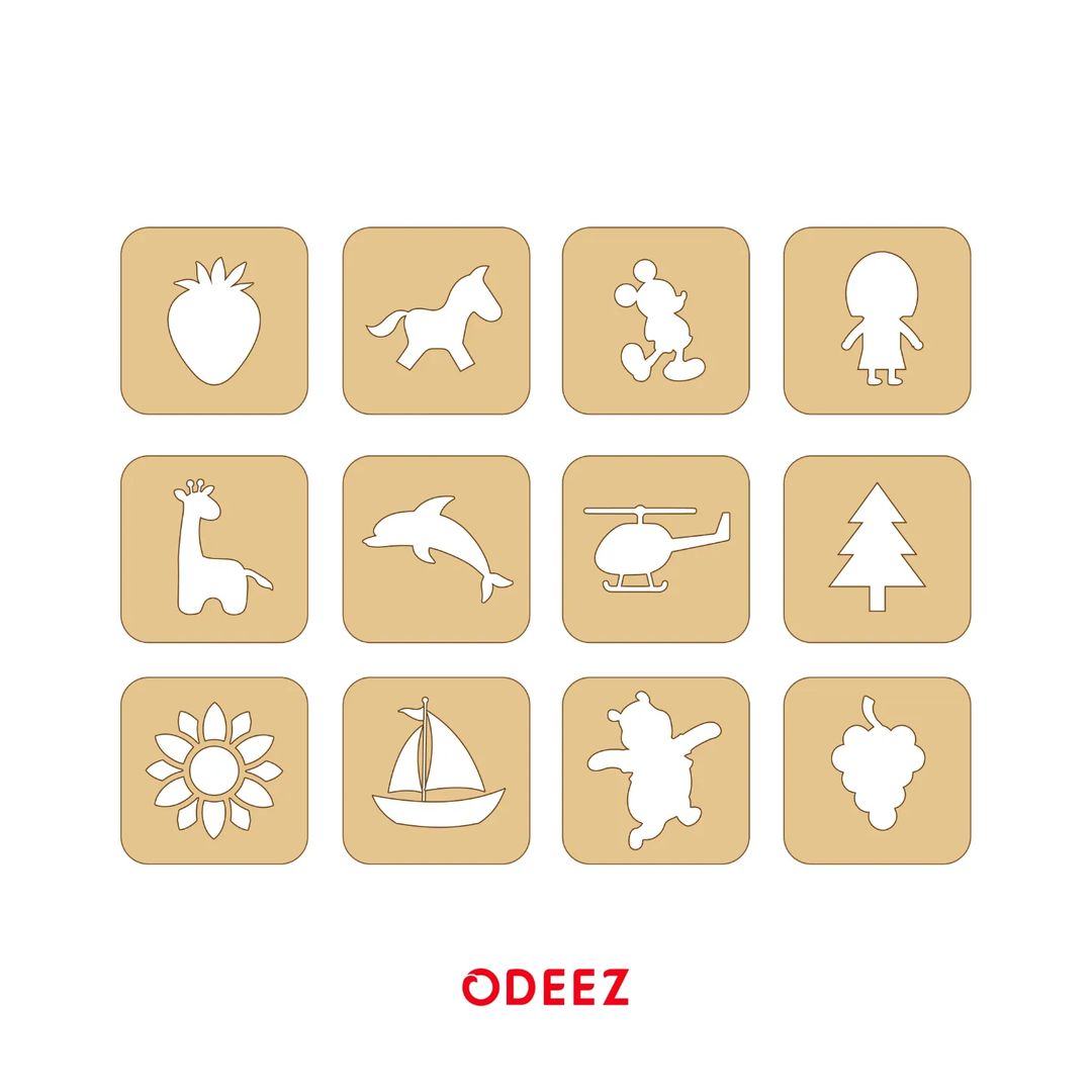 DIY Wooden Stencils Drawing Kit - 12 Pieces - Default Title - Odeez | Educational Toys Pakistan 