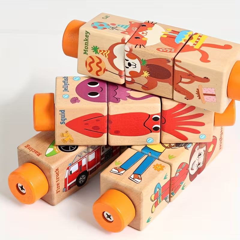Wooden Four-Sided Rotating Block Puzzle