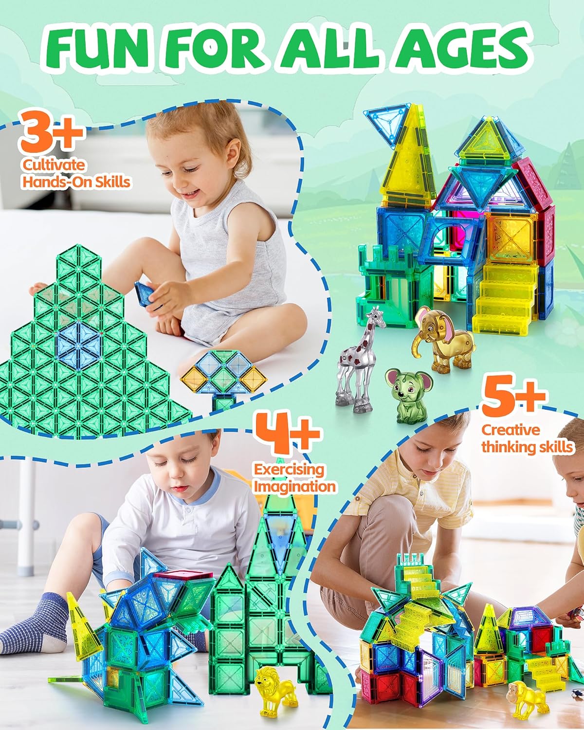 STEM Magnetic Tiles Construction Dinosaur Park Blocks - 14A