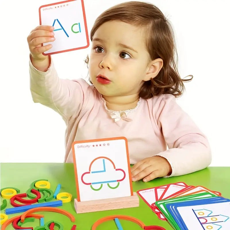 Wooden Sticks and Rings Pattern Matching Puzzle Cards - D41 - Default Title - Odeez | Educational Toys Pakistan 