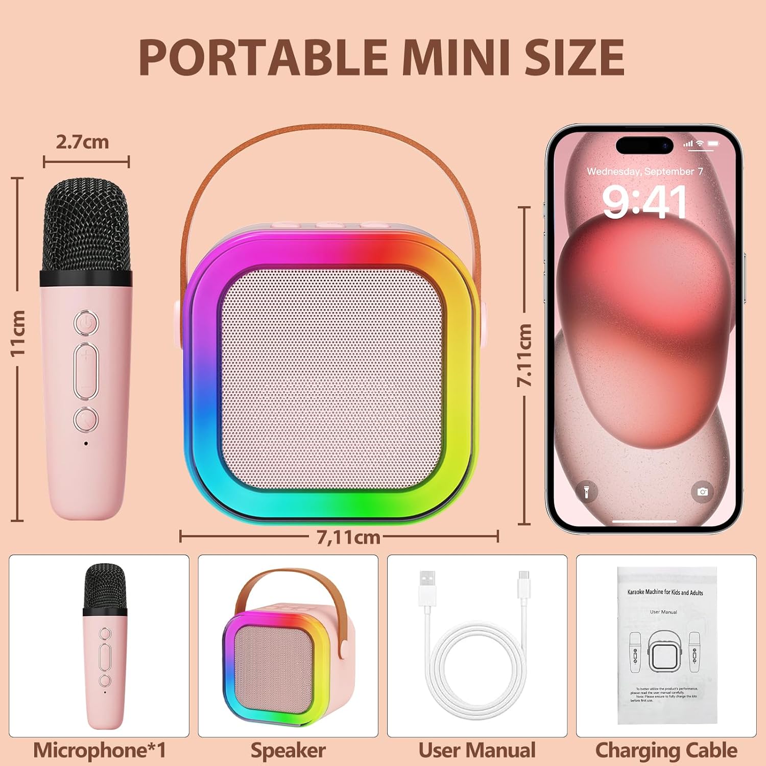 Mini Bluetooth Speaker and Mic with LED Lights for Kids Random Color - K12 - Single Mike-Double Mike - Odeez | Educational Toys Pakistan 