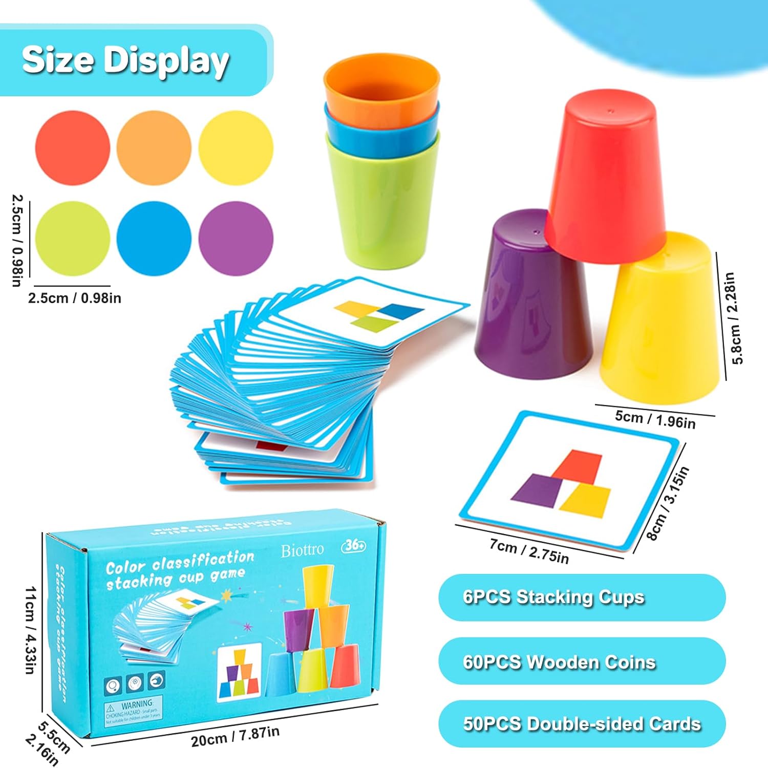 Color Sorting Classification Quick Stacking Cups with Coin and Pattern - 574
