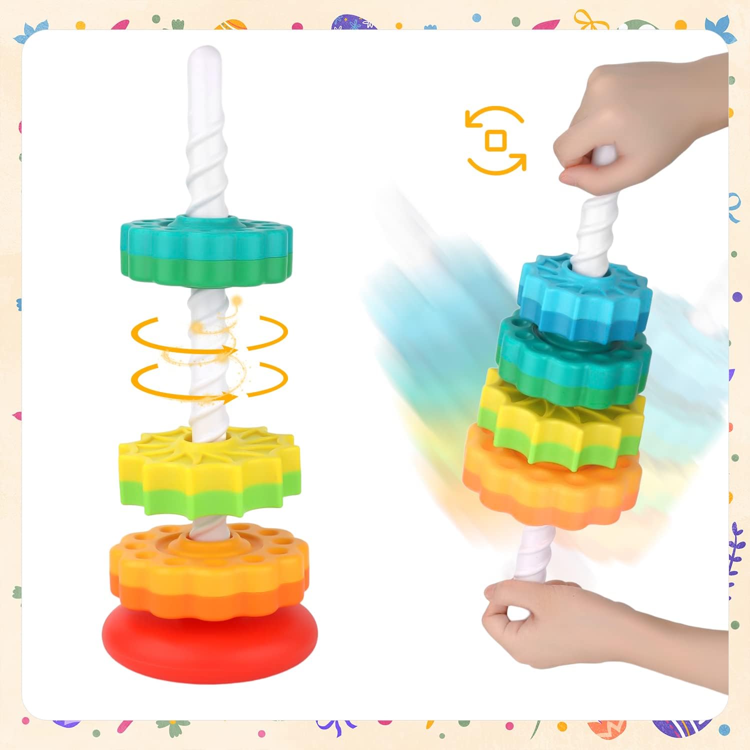 Sensory Spin Gears Stacking Five Rings Rainbow Tower - 403 - Default Title - Odeez | Educational Toys Pakistan 