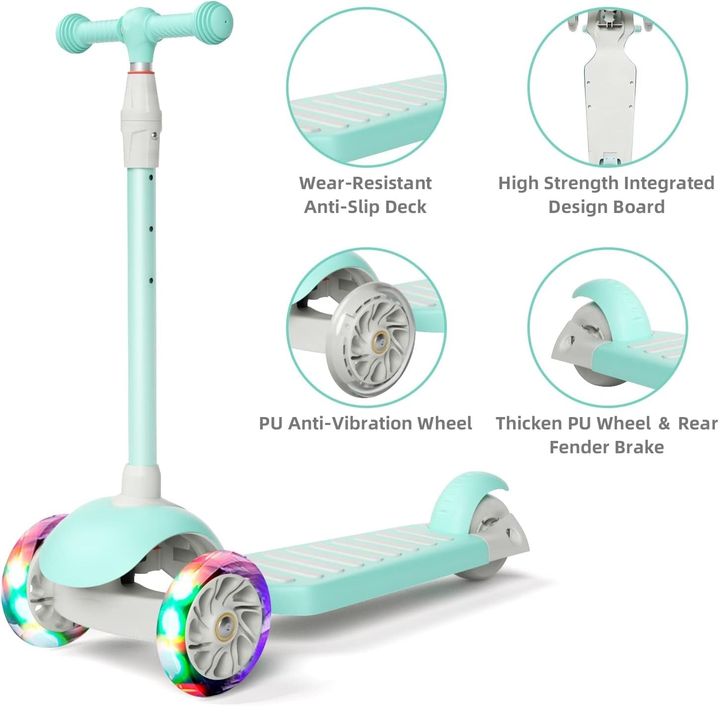 Foldable Light-Up Wheels Tri Wheels Scooter for Kids with Adjustable Height - 515