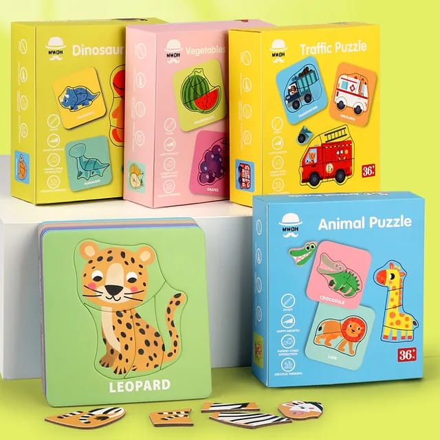 2in1 Jigsaw Puzzle Write and Wipe Cards - 569 - Dinosaur-Animal-Vegetable-Traffic - Odeez | Educational Toys Pakistan 
