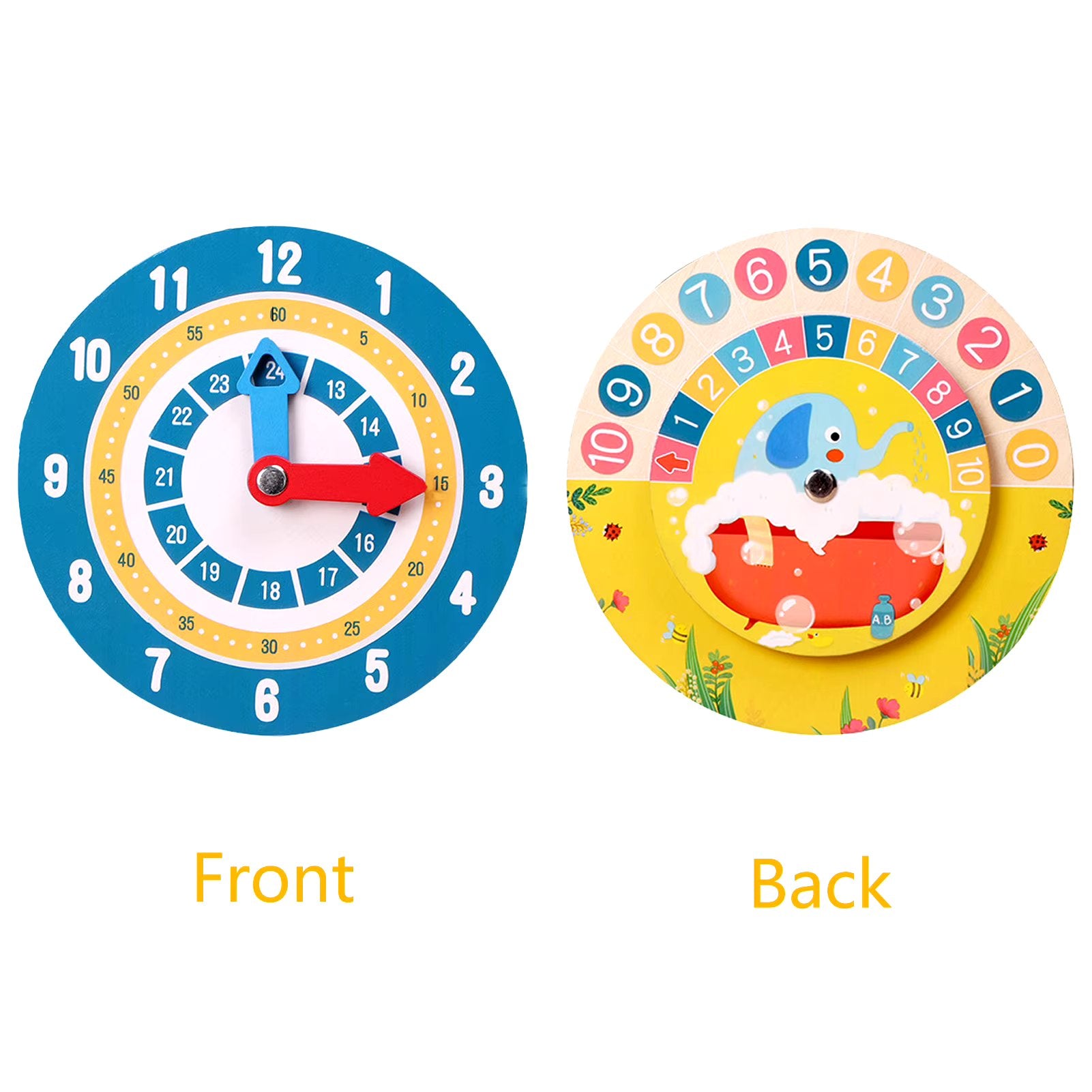 Wooden Montessori Double Sided Time Learning Math Clock - 014 - Default Title - Odeez | Educational Toys Pakistan 