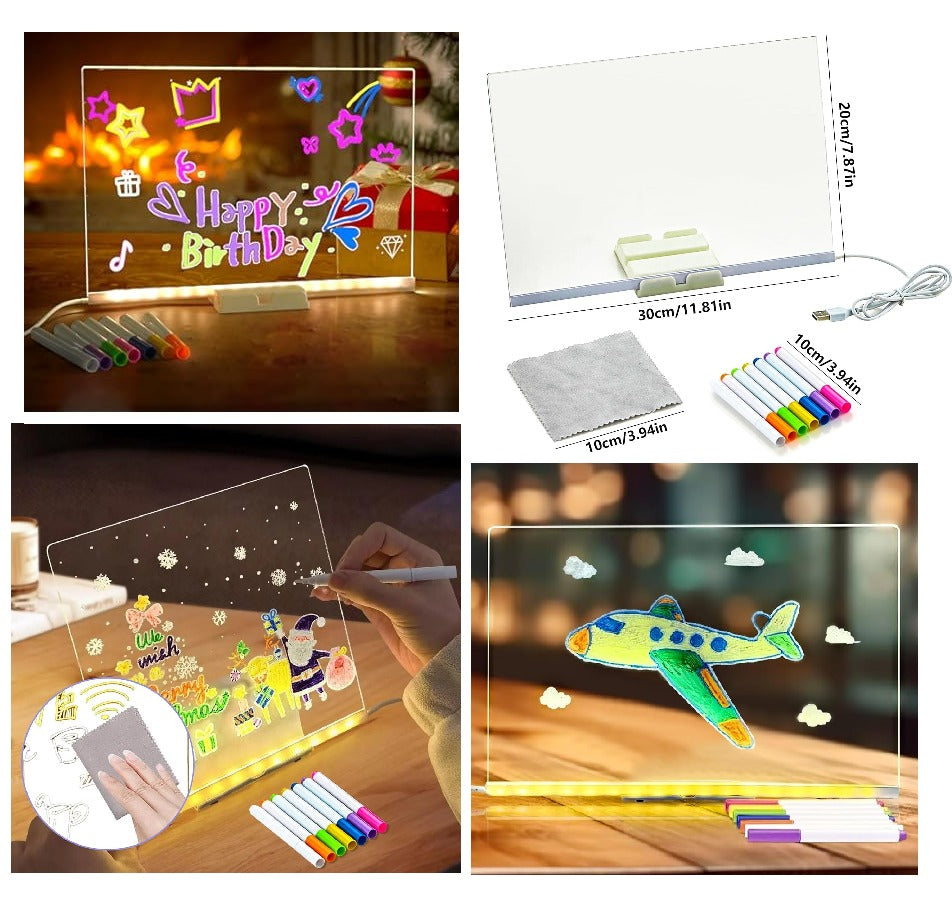 Acrylic LED Drawing Board With Colorful Light and 7 Neon Pens - 020
