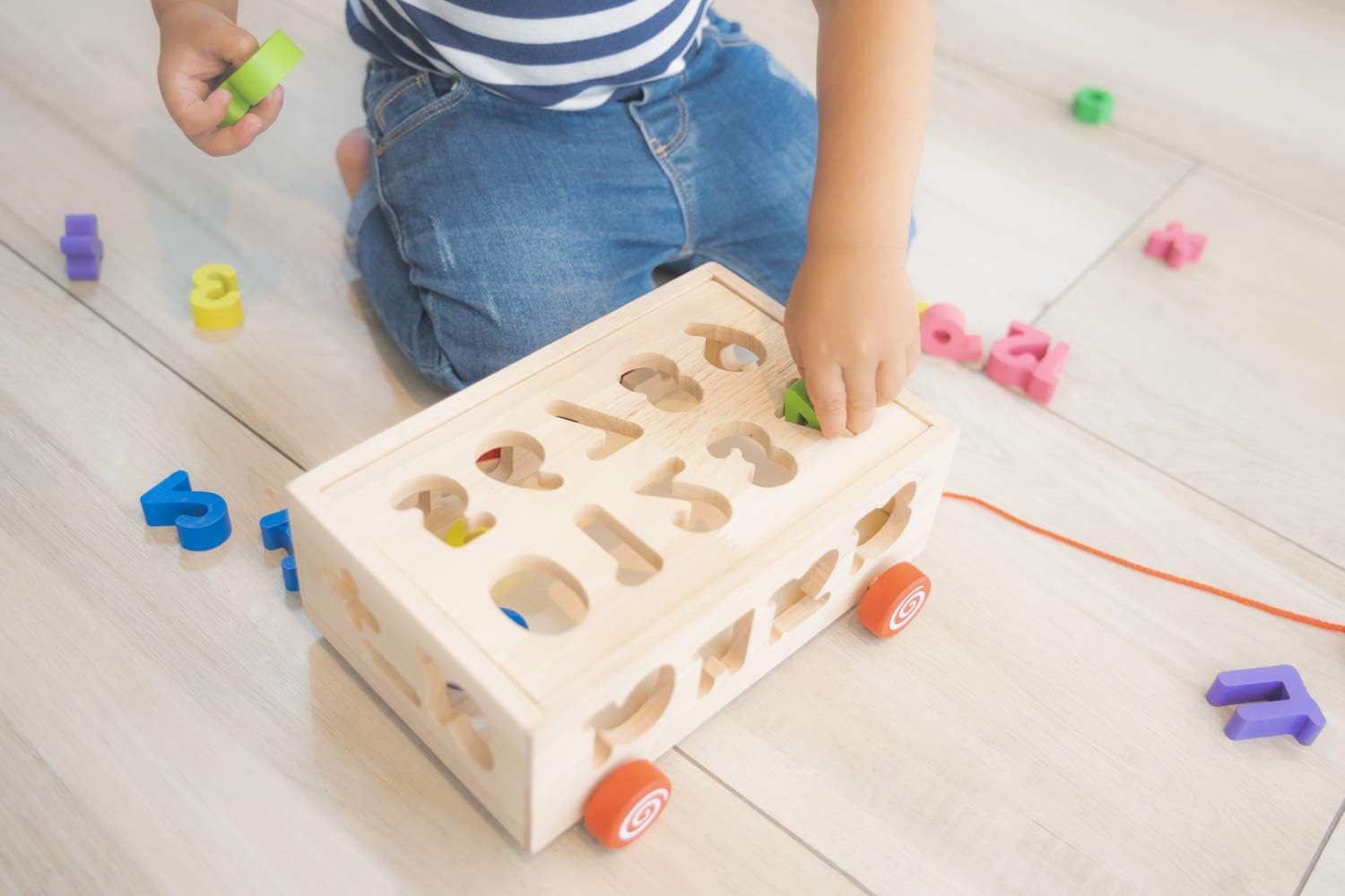 Wooden 3D Learning and Pulling Bus Cart - 874 - 26 Letter-26 Number - Odeez | Educational Toys Pakistan 