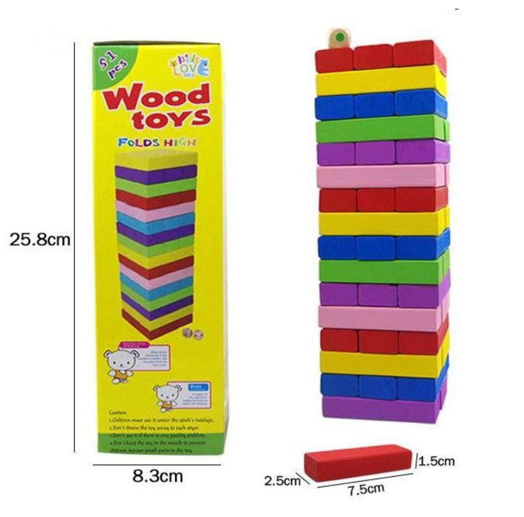 Wooden Colorful Jenga Stacking Tower Family Game - 48 pieces - Default Title - Odeez | Educational Toys Pakistan 