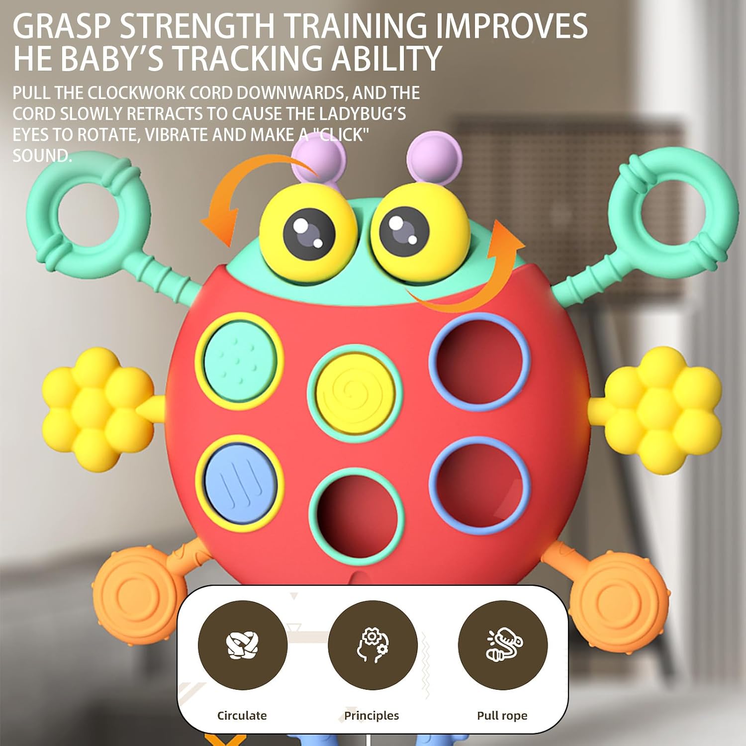 Cute Colorful Ladybug String Pull Sensory Rattle - 368 - Default Title - Odeez | Educational Toys Pakistan 