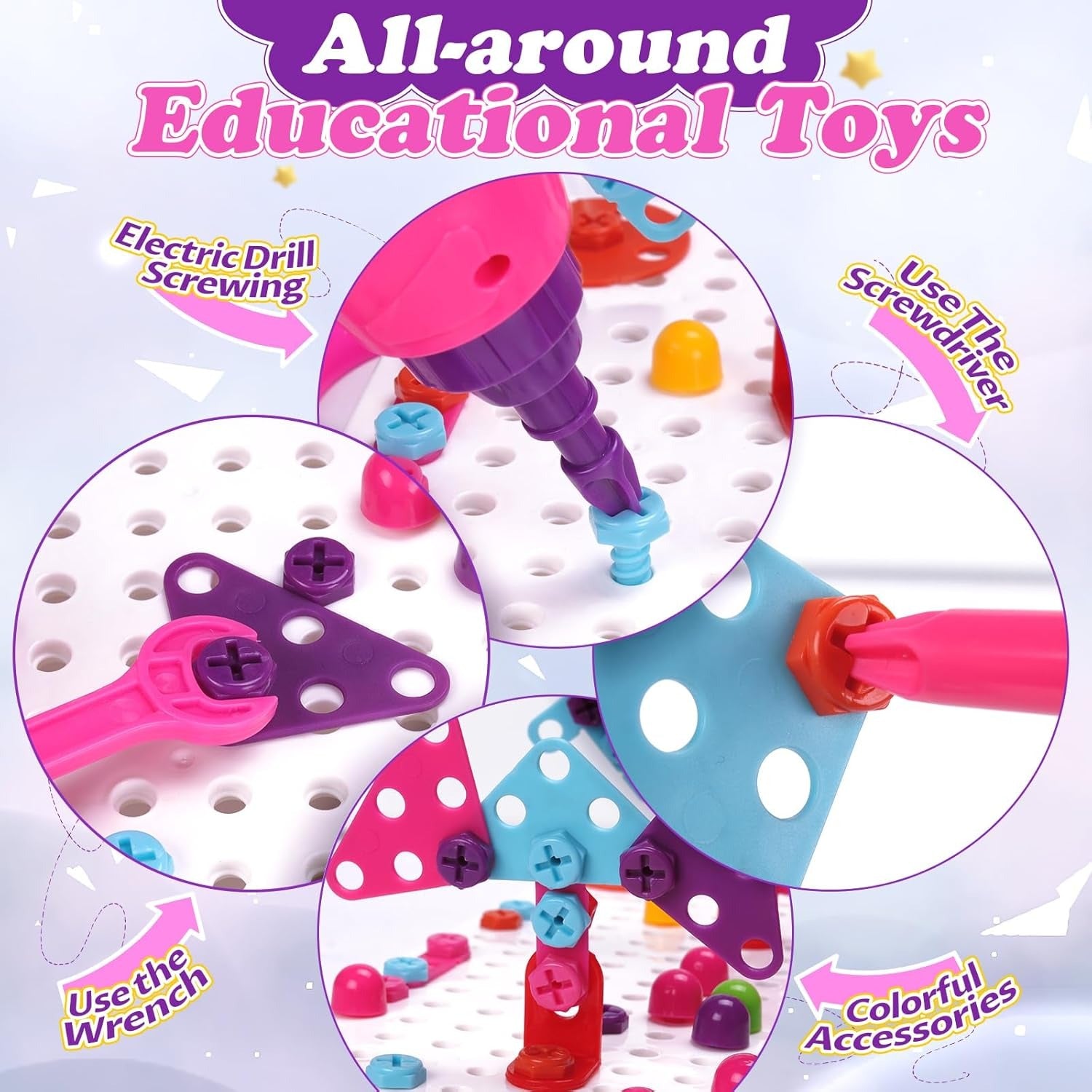 3in1 DIY Creative Magic Panel Electric Drill Tool Play Set 666 - Pink