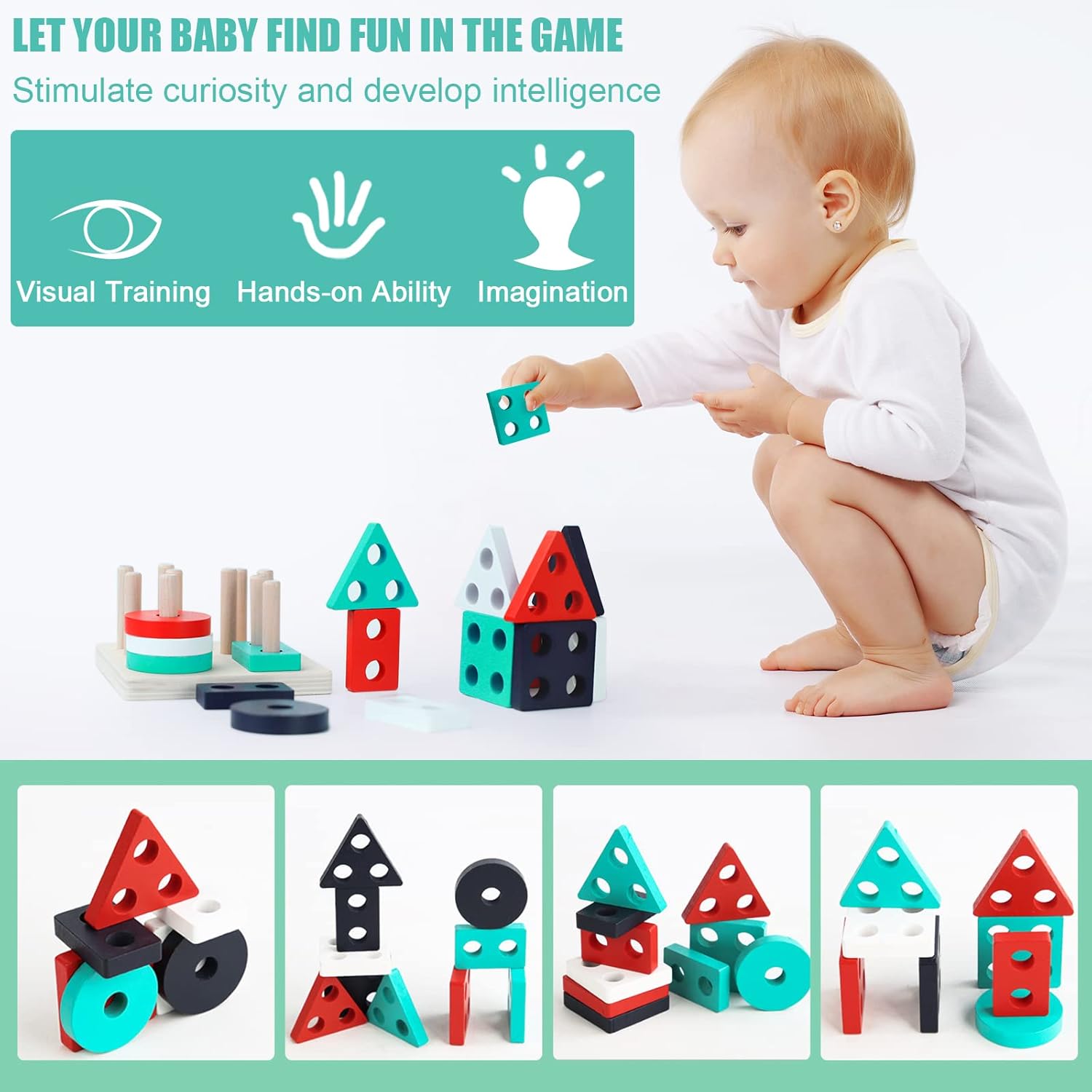 Wooden Shape Four Columns Puzzle - 952 - Default Title - Odeez | Educational Toys Pakistan 