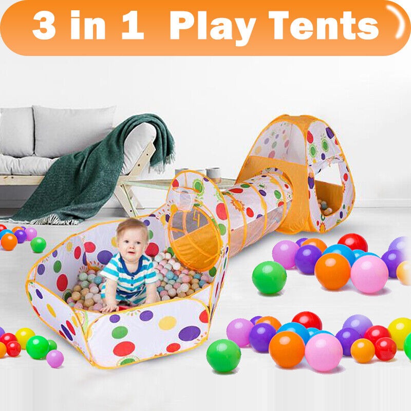 3in1 Kids Pop Up Play Tent House with Tunnel and Ball Pit - 001