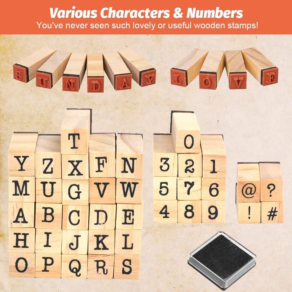 Number & Letters Wooden Stamp with Inkpad Set - 40 Pieces - Default Title - Odeez | Educational Toys Pakistan 