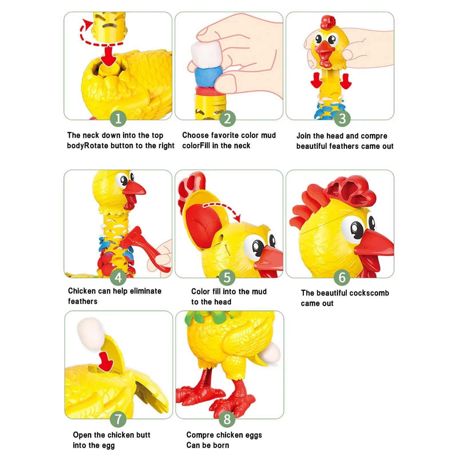 DIY Colorful Feathers Chicken Play Dough Laying Eggs - 286 - Default Title - Odeez | Educational Toys Pakistan 