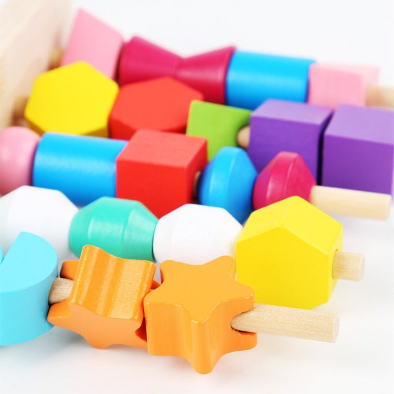 Five Column Sequencing Wooden Puzzle with Lacing - 111 - Default Title - Odeez | Educational Toys Pakistan 