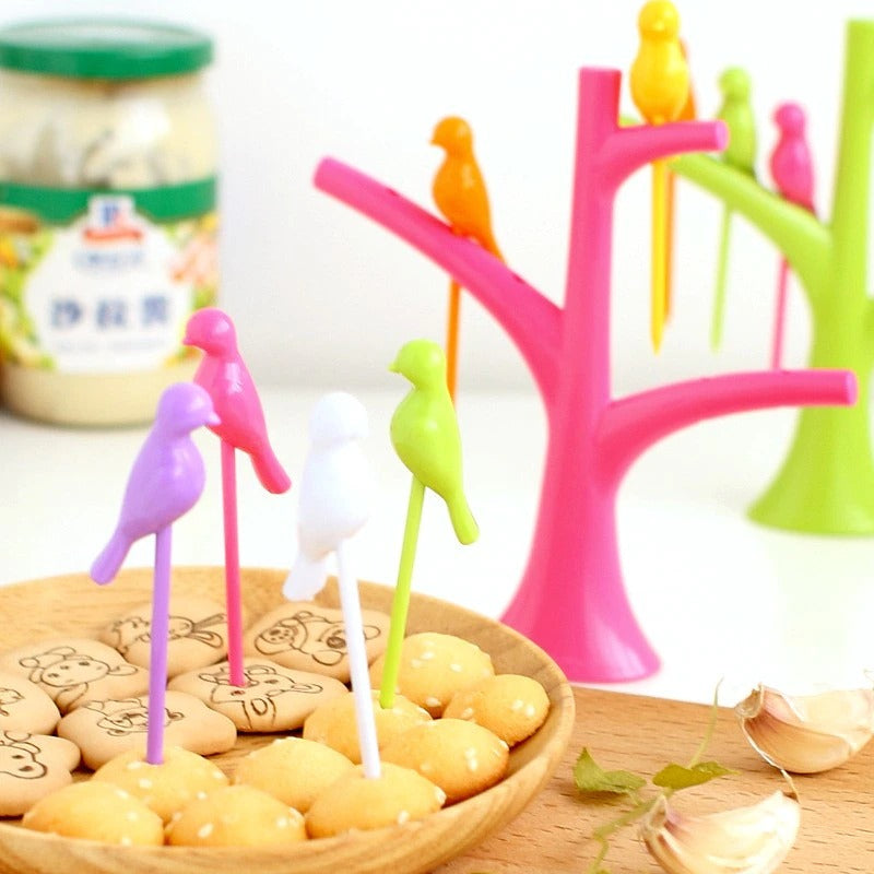 Birdie Fruit Fork with Tree Stand - 6 pieces - Default Title - Odeez | Educational Toys Pakistan 