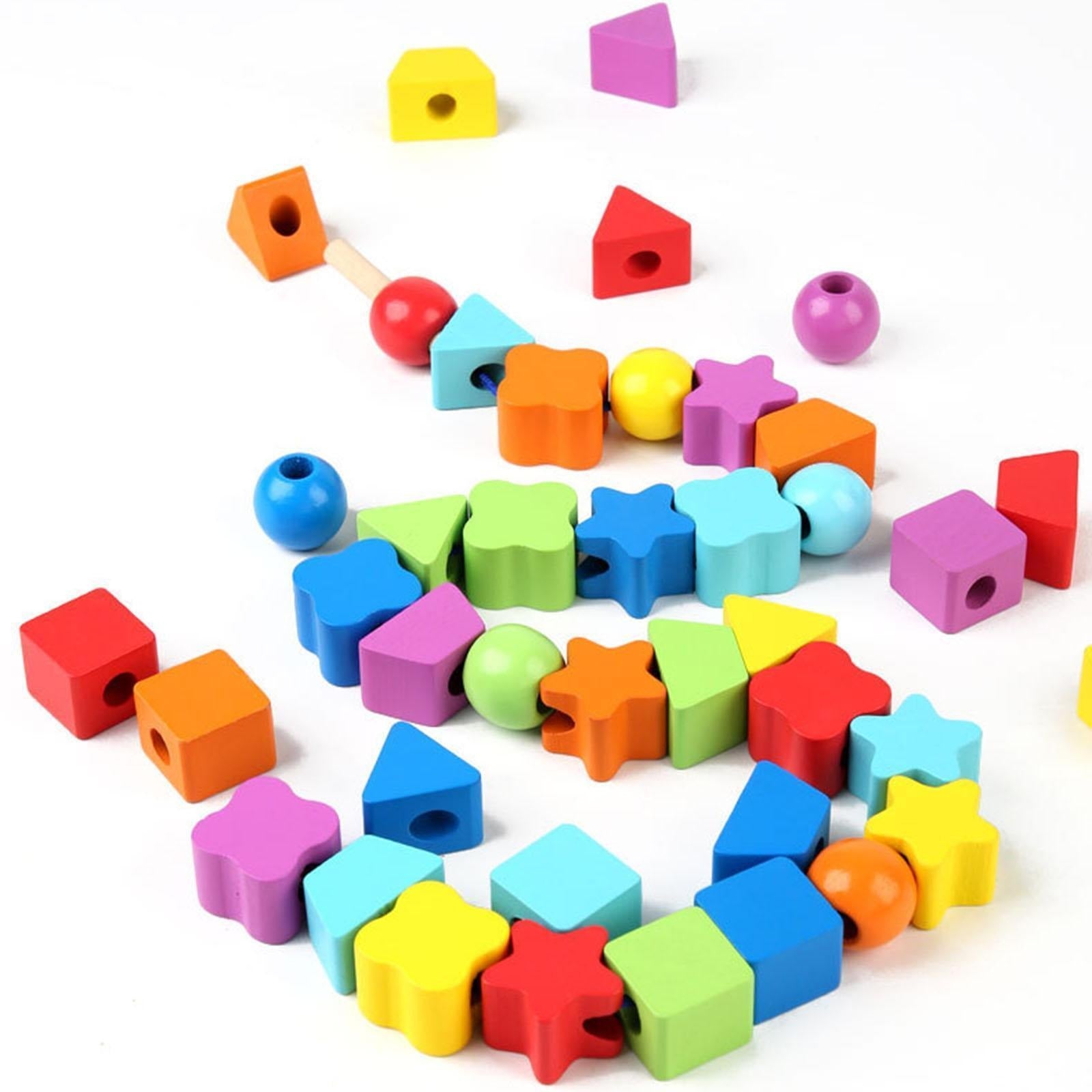 Wooden Rainbow Threading Shape Beads String - 010 - Default Title - Odeez | Educational Toys Pakistan 