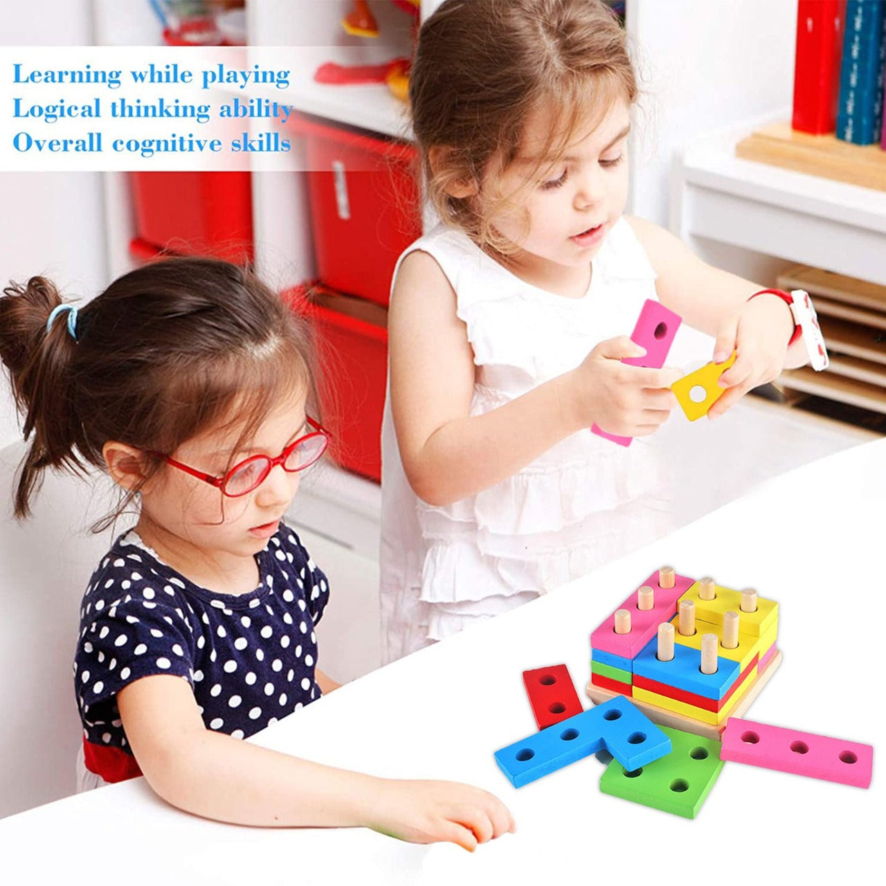 Colorful Wooden Russian Shape Columns Set - 836 - Default Title - Odeez | Educational Toys Pakistan 