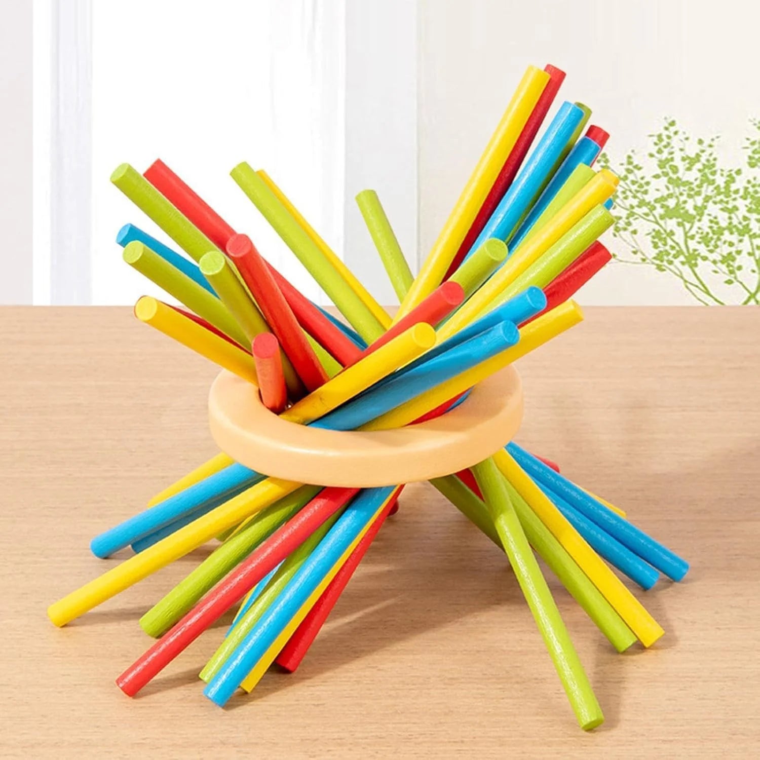 Wooden 3in1 Stick Pulling Ball Drop Tower Balance Activity Toy