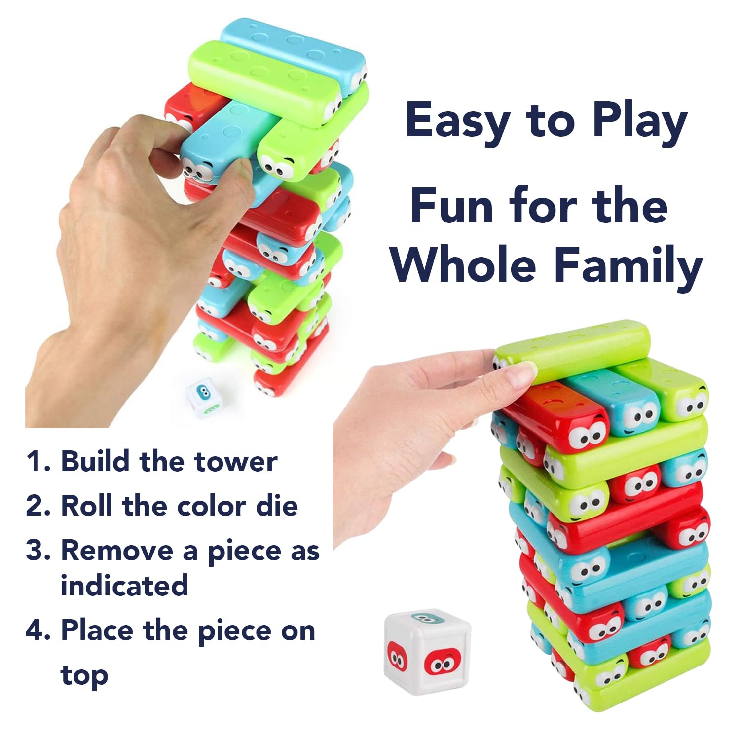 Monster Stacking Block Balance Game with Dice – 30 Piece Educational Family Toy - 146