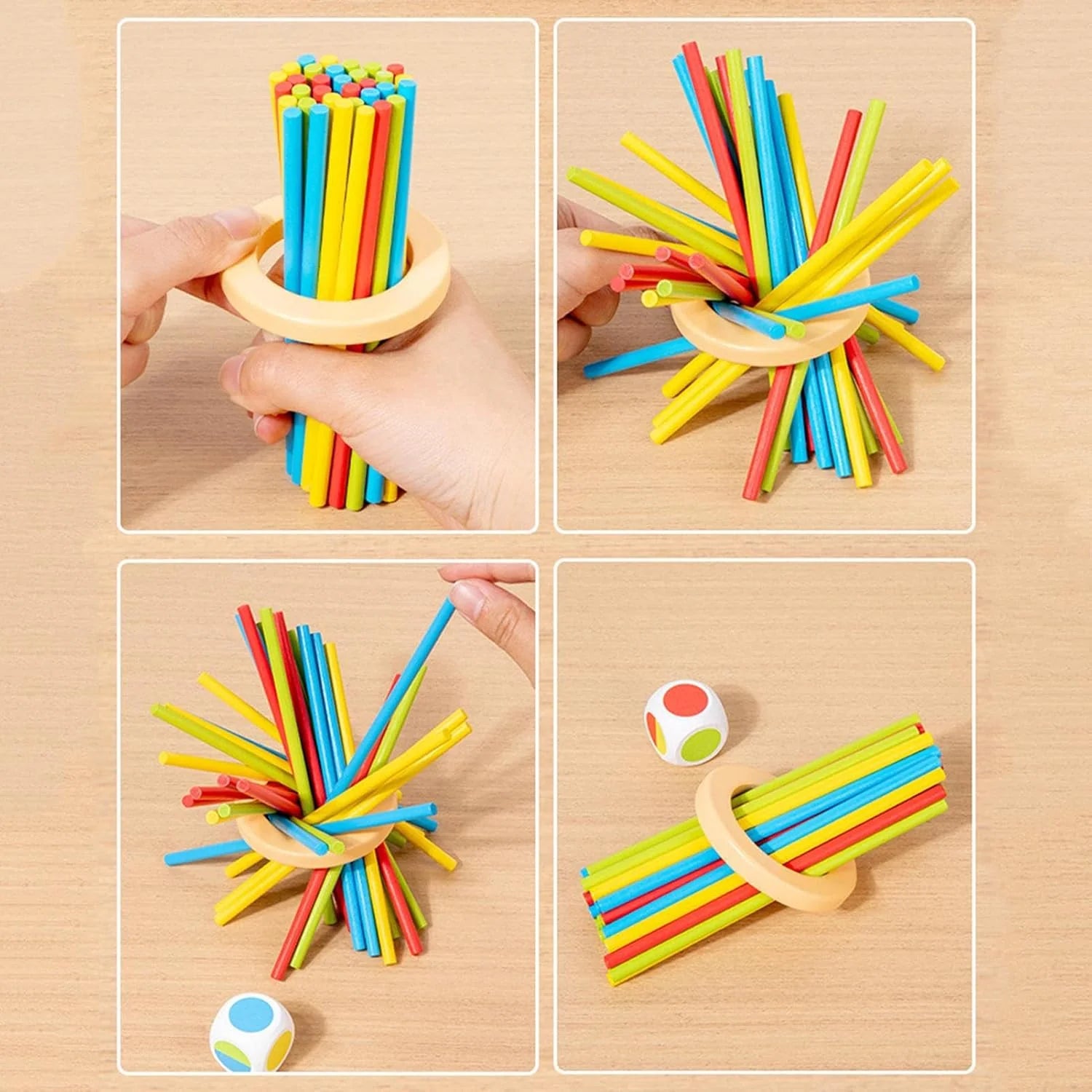 Wooden 3in1 Stick Pulling Ball Drop Tower Balance Activity Toy