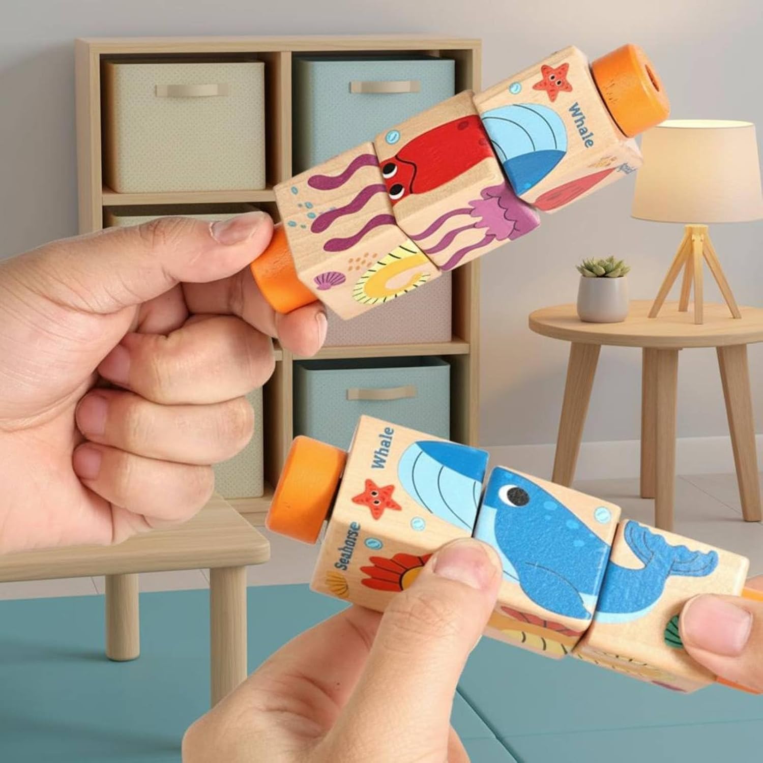 Wooden Four-Sided Rotating Block Puzzle