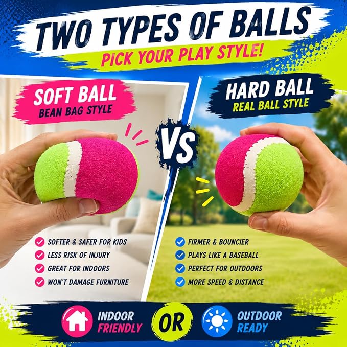 Kids Catch & Stick Paddle Ball Game Set Indoor & Outdoor Toss Toy