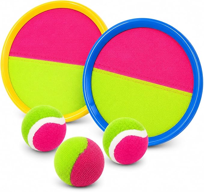 Kids Catch & Stick Paddle Ball Game Set Indoor & Outdoor Toss Toy