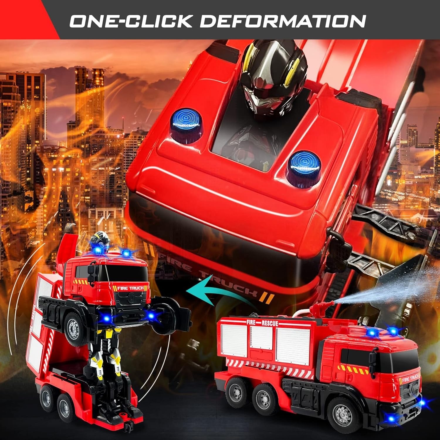 RC Transforming Fire Rescue Truck with Water Spray and Lights - 680
