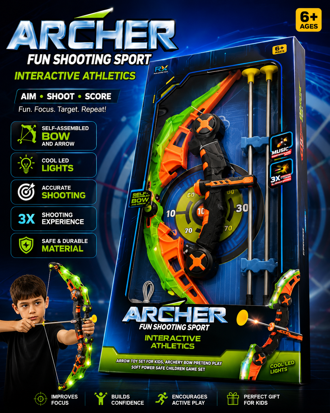Archery Fun Shooting Sport Bow & Arrow Set with Target - 25A