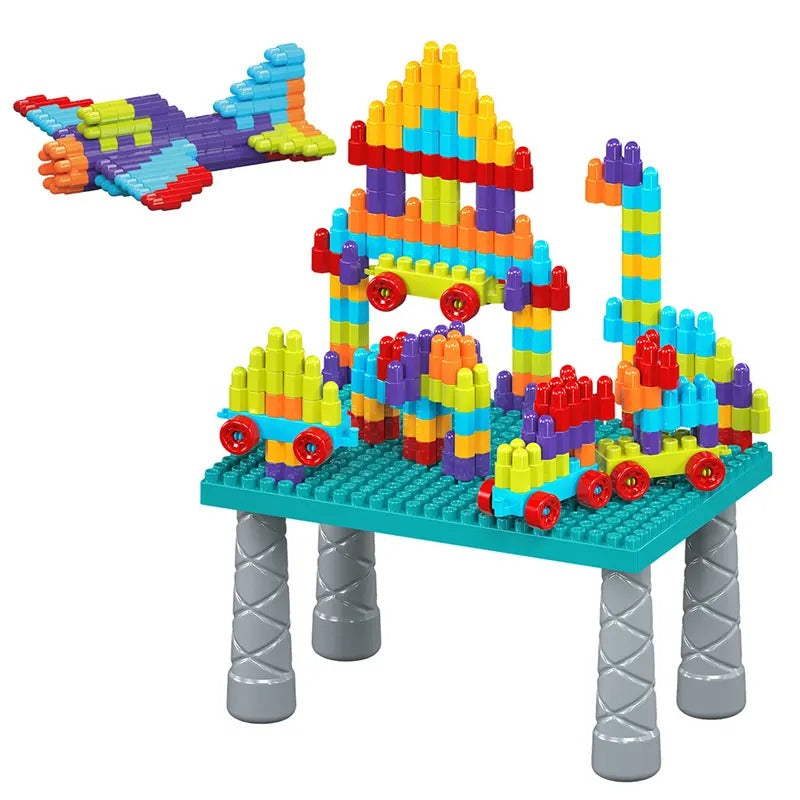 DIY Built Building Blocks Table Play Set - 140 pieces