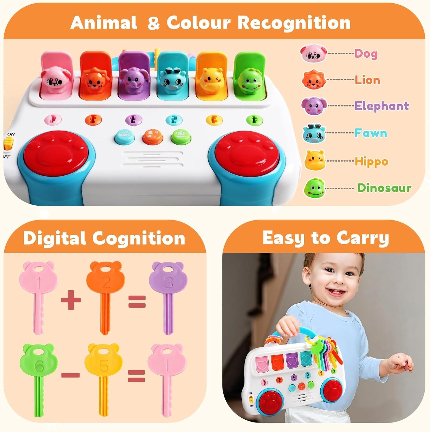 Interactive Pop Up Animal Sound Color Recognition Key Set - 940