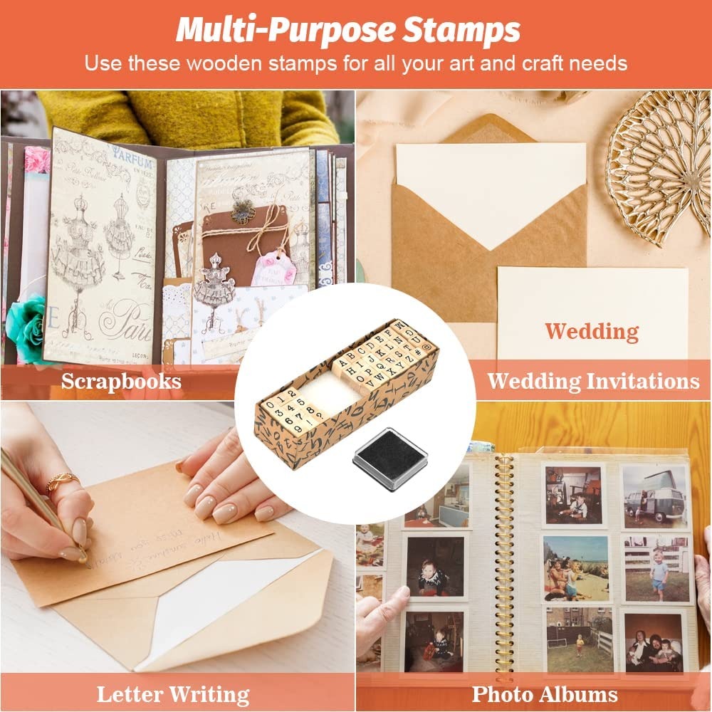 Number & Letters Wooden Stamp with Inkpad Set - 40 Pieces - Default Title - Odeez | Educational Toys Pakistan 