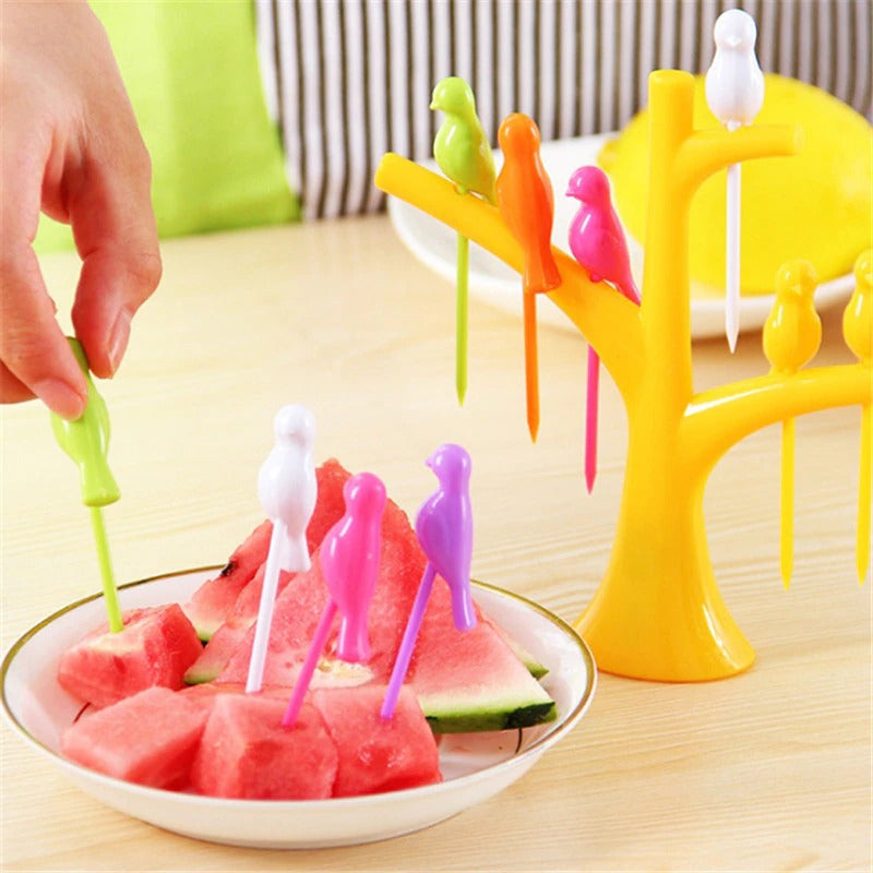 Birdie Fruit Fork with Tree Stand - 6 pieces - Default Title - Odeez | Educational Toys Pakistan 