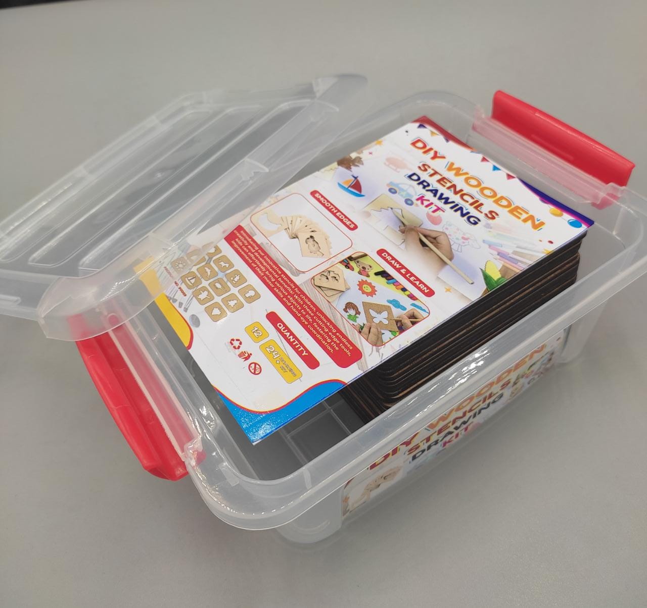 DIY Wooden Stencils Drawing Kit - 24 Pieces with Colors - Default Title - Odeez | Educational Toys Pakistan 