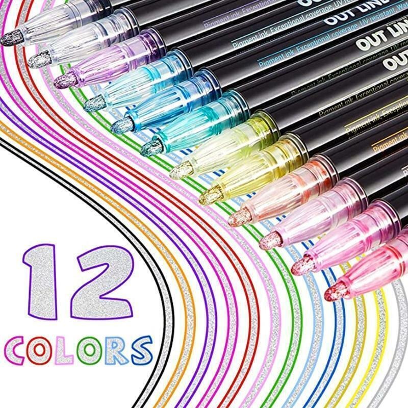 Colorful Outline Gel Markers Non Toxic - 12 Pieces - Default Title - Odeez | Educational Toys Pakistan 