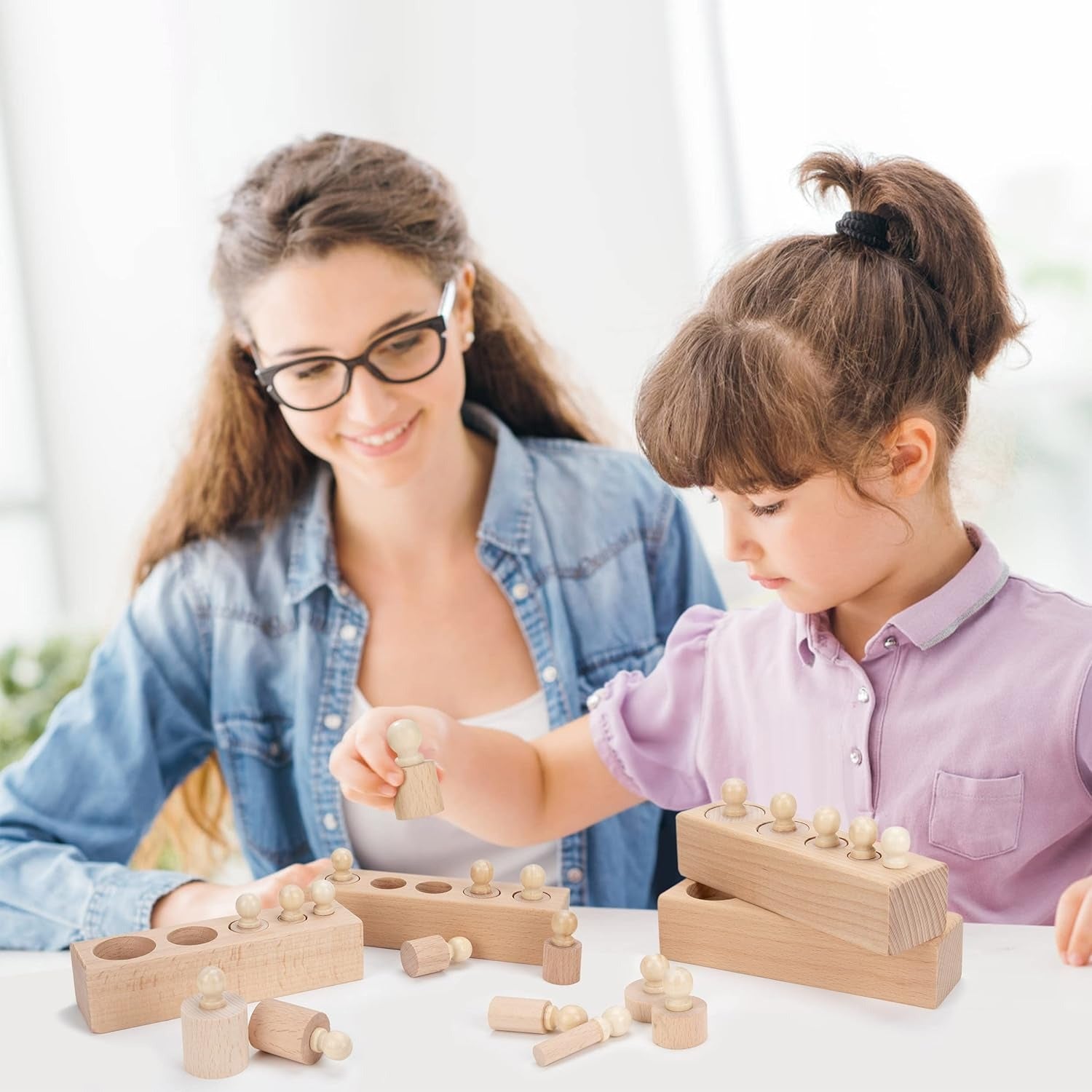 4in1 Montessori Wooden Knobbed Cylinder Socket - 085 - Default Title - Odeez | Educational Toys Pakistan 