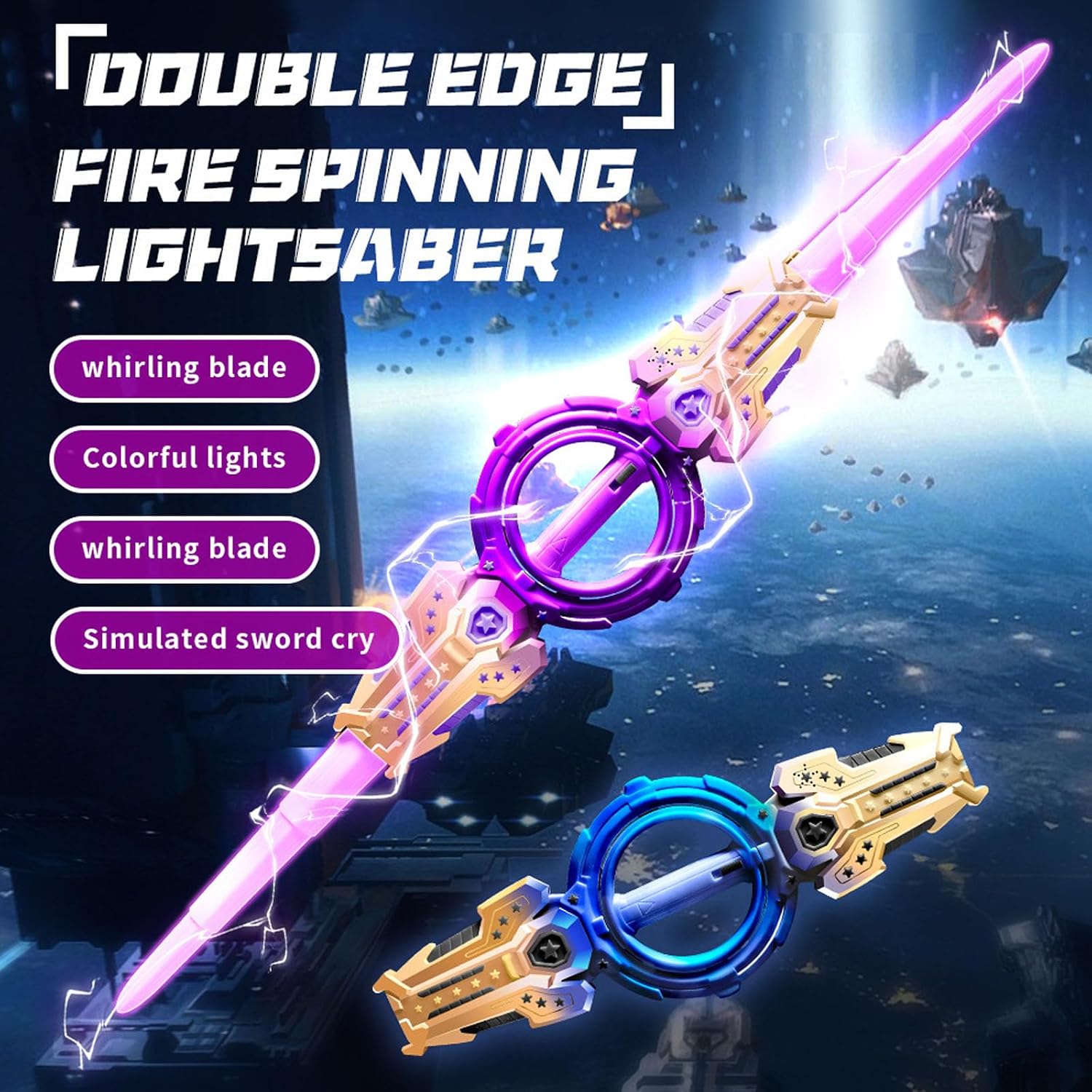 Double-Edge Spinning LED Lightsaber – Rechargeable Light-Up Toy Sword