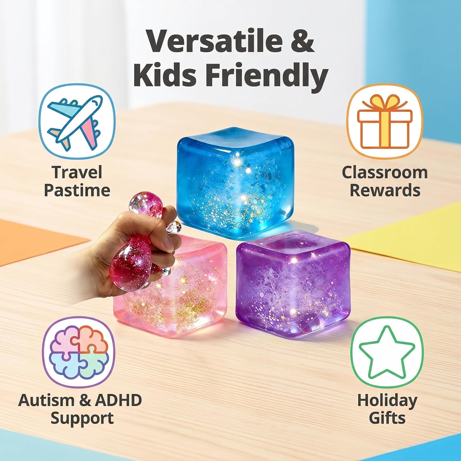 Cube Squishy Squeeze Glitter Stress Cube - Random Color
